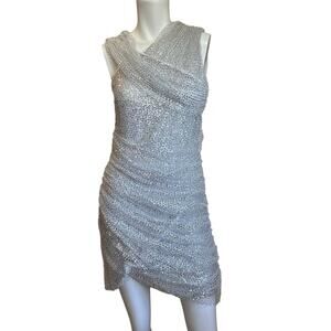 BCBGMaxazria x Maeve Reilly Silver Santa Monica Silver Mesh Mini Dress sz 4 NWT